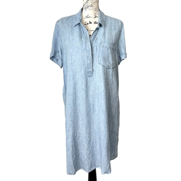 Rails Dresses & Skirts - Rails Light Wash Chambray Shirt Dress Short Sleeve Lyocell Linen Womens Size M